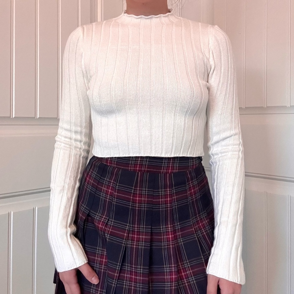 White Ribbed Knit Sweater